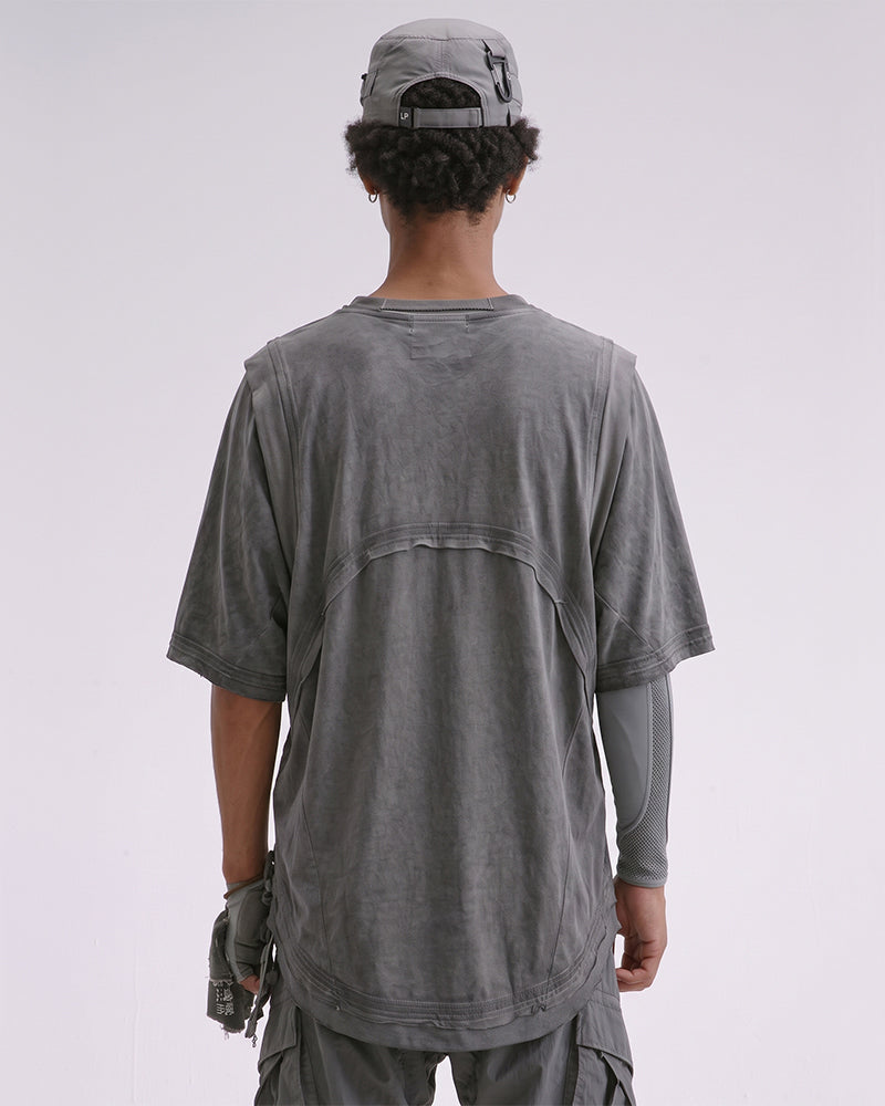 Dystopian Dirty Dye Transformable Sleeve Short Sleeve Tee
