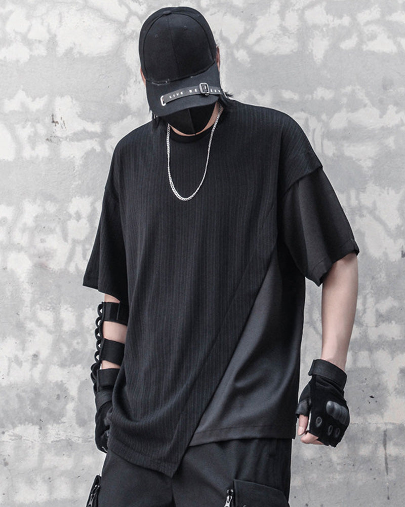 Asymmetric Patchwork Techwear T-Shirt