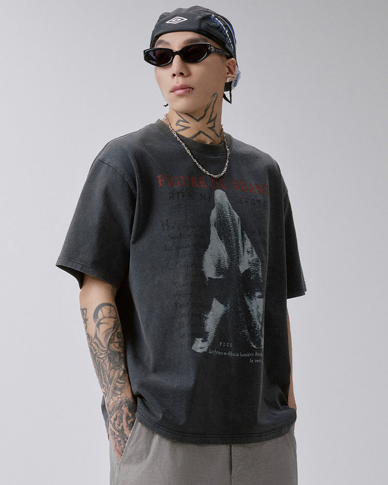 Washed Vintage Ghost Figure Print T-Shirt