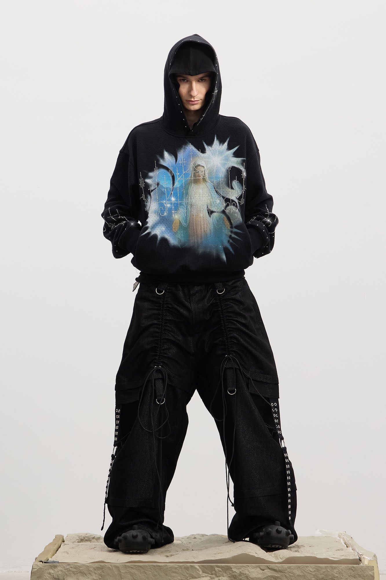 Drawstring Ruched Coated Cargo Jeans