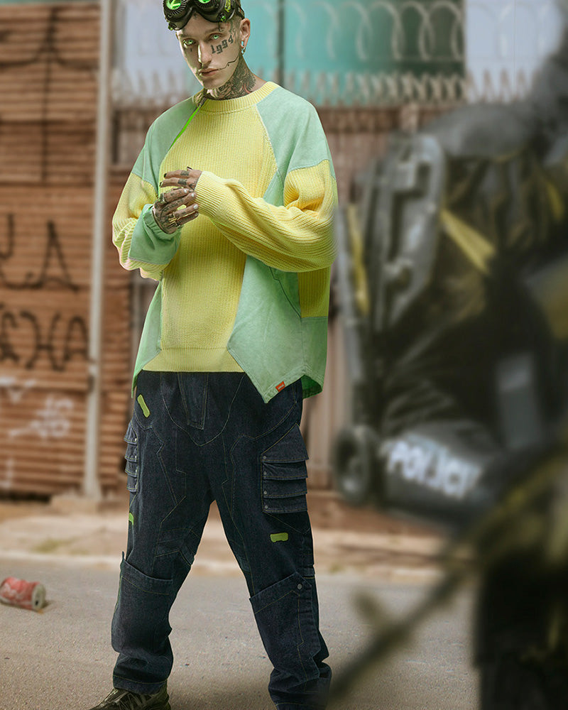 Cyberpunk Outfits Contrast Patchwork Knit Sweater