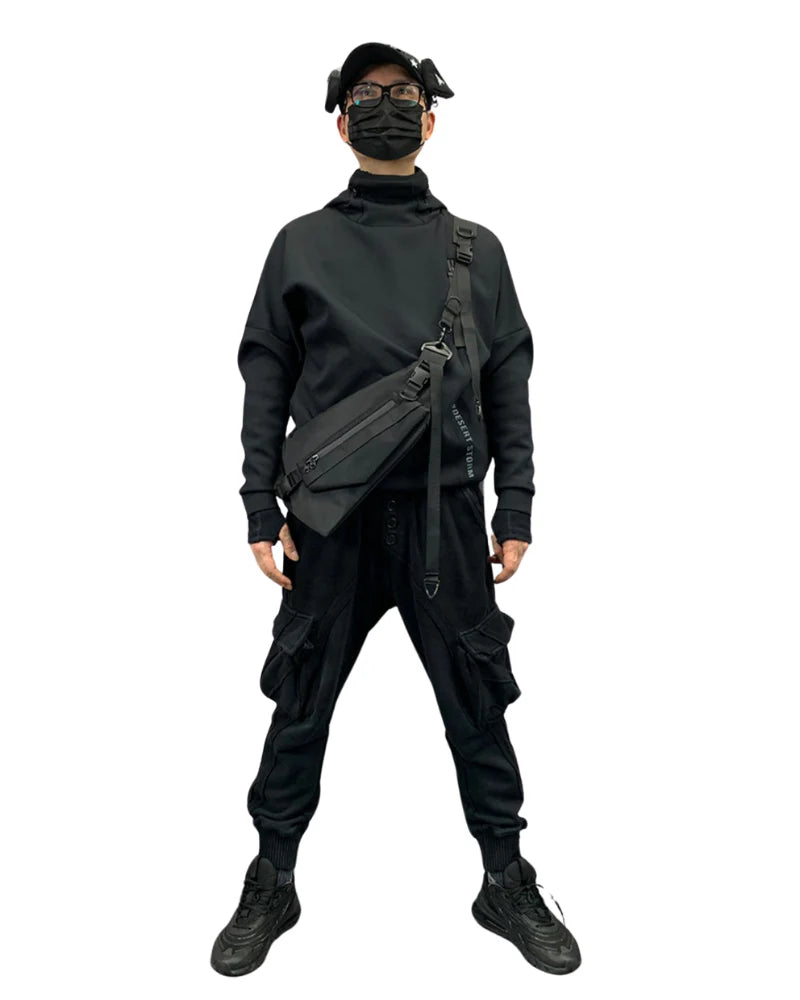 Functional Detachable Black Sling Chest Bag