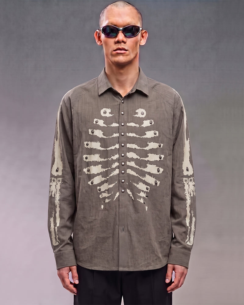 Post-Apocalyptic Skeleton Print Loose Long Sleeve Shirt