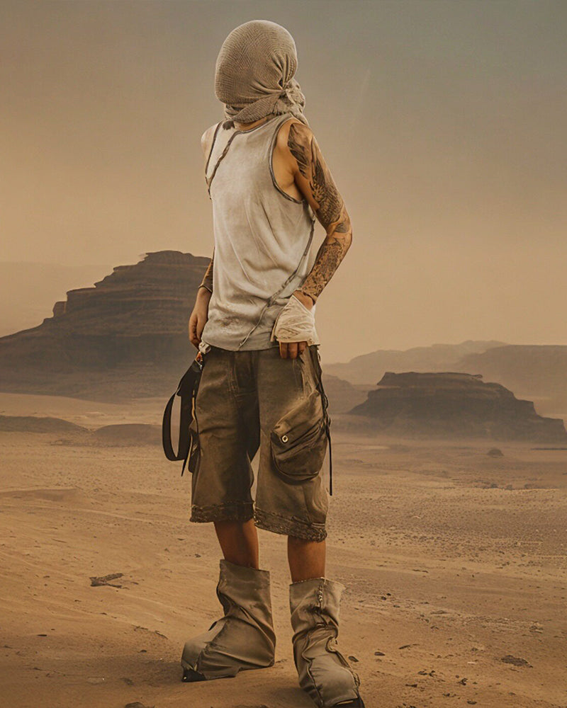Dust-Bowl Distressed Utility Cargo Shorts