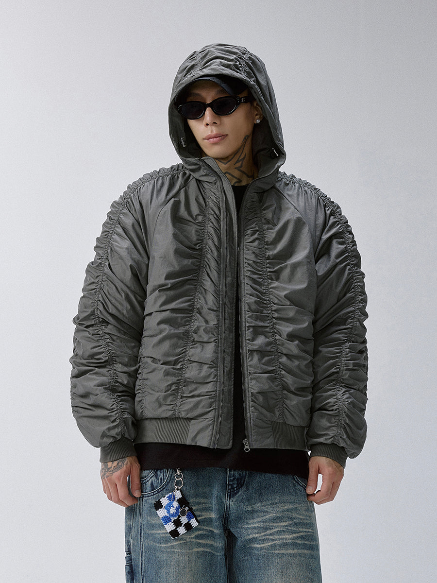 Ruched Nylon Hooded Bomber