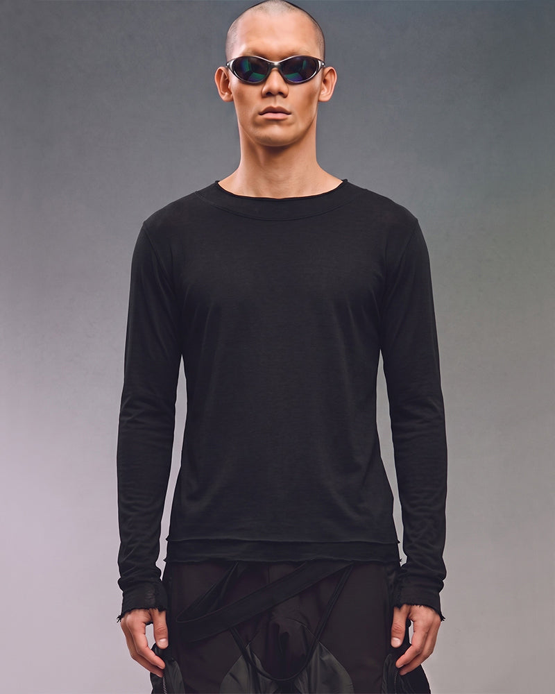 Dystopian Double-Layer Crew Neck Long Sleeve Top