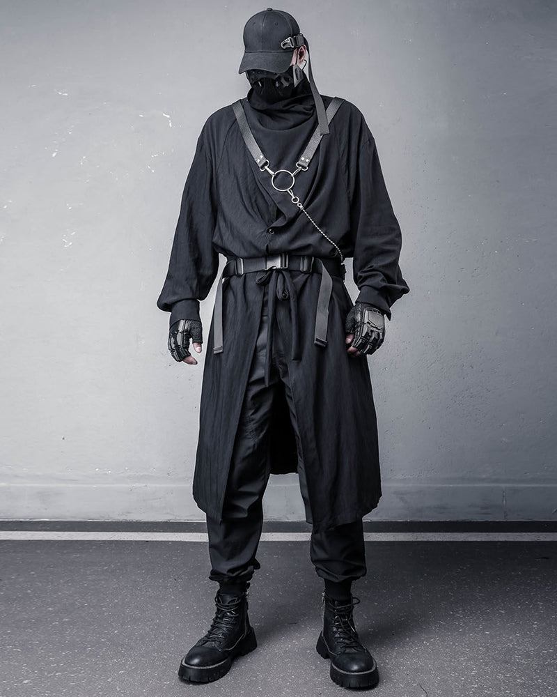 Darkwear Asymmetric Draped Black Long Cardigan