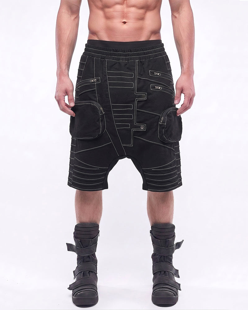 Wasteland Deconstructed Multi‑Pocket Drop Crotch Shorts