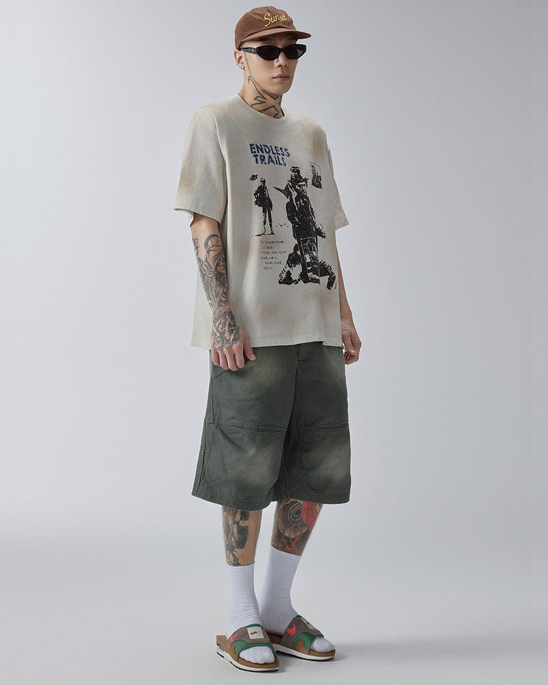 Washed Gradient Oversized Cargo Shorts