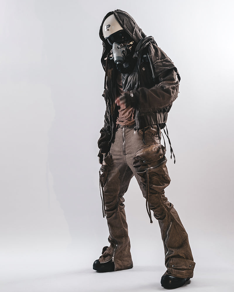 Post-Apocalyptic Mesh-Deconstructed Hooded Bomber Jacket