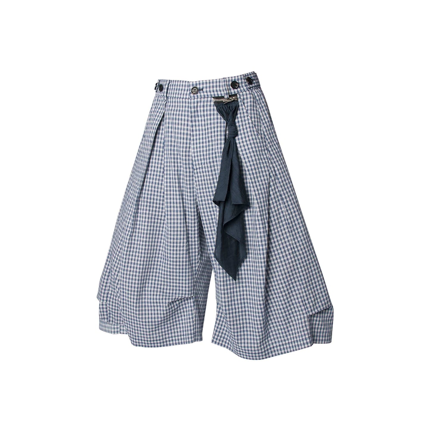 Detachable Scarf Grid Pleated Shorts