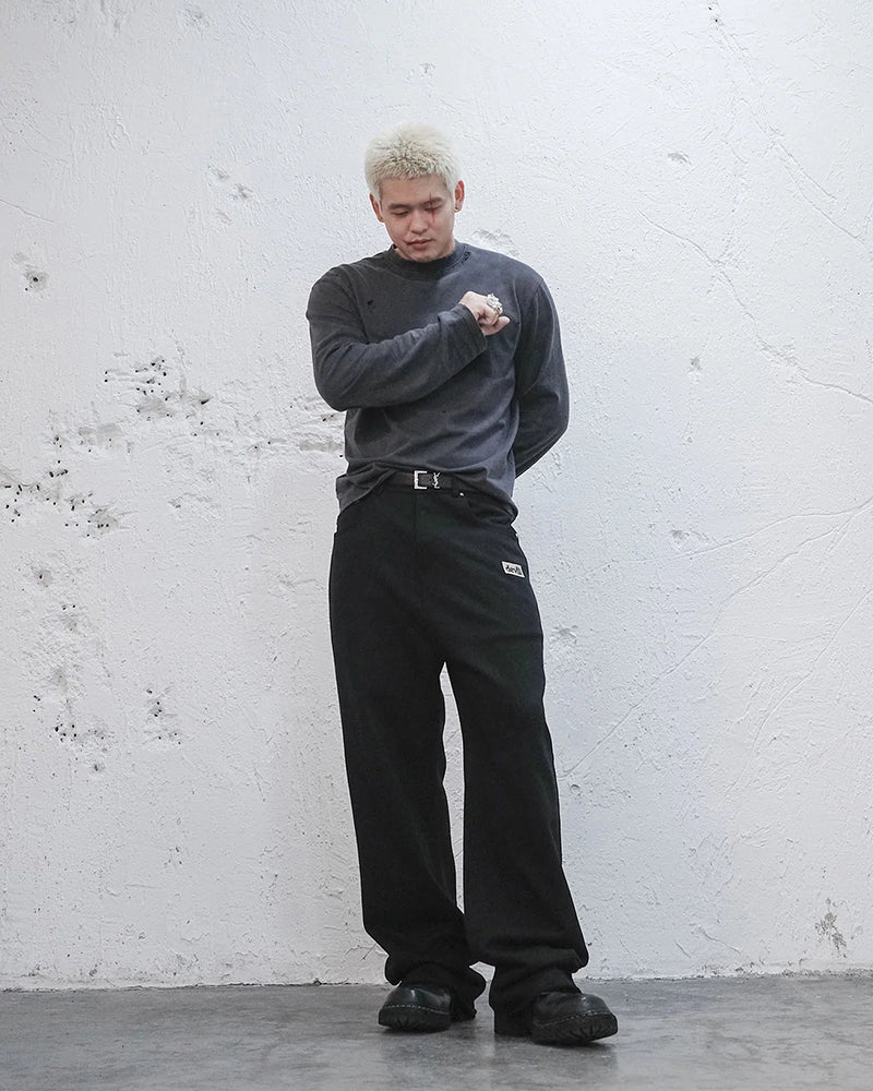 Devil Embroidery Straight-Leg Pants