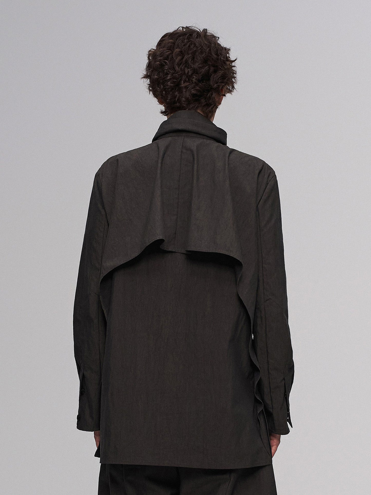 Asym Layered Wrap-Collar Shirt Coat Dark Green
