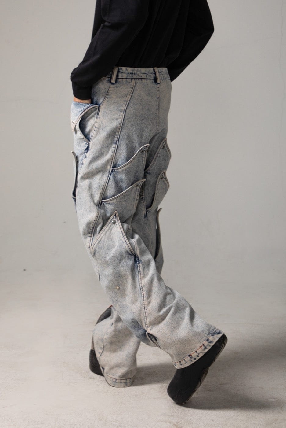 Deconstructed Rose Petals Washed Jeans