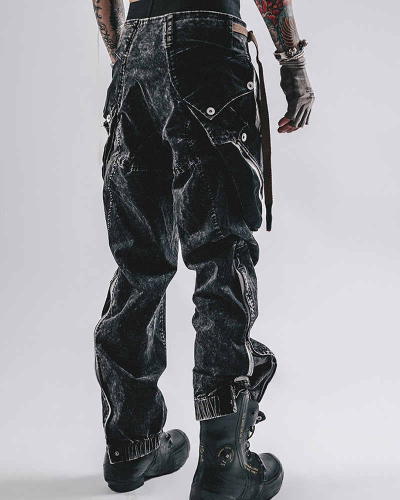 Acid-Wash Speckled Mega-Pocket Cargo Pants