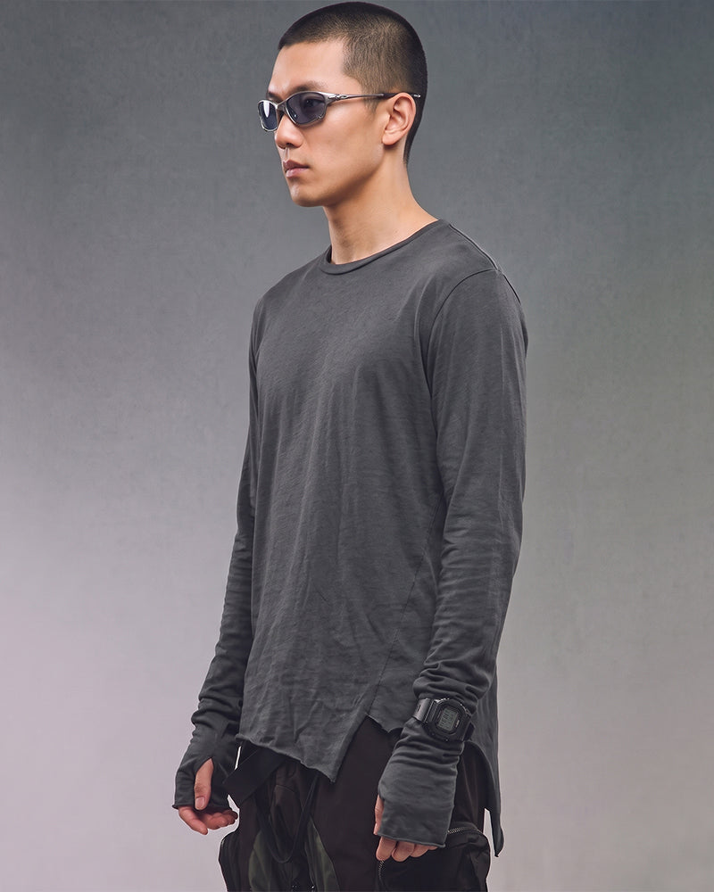 Wasteland Distressed Asymmetric Long Sleeve T-Shirt