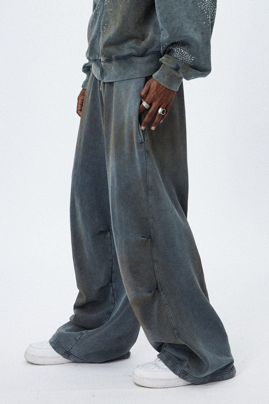 Distressed Crinkled Baggy Sweatpants