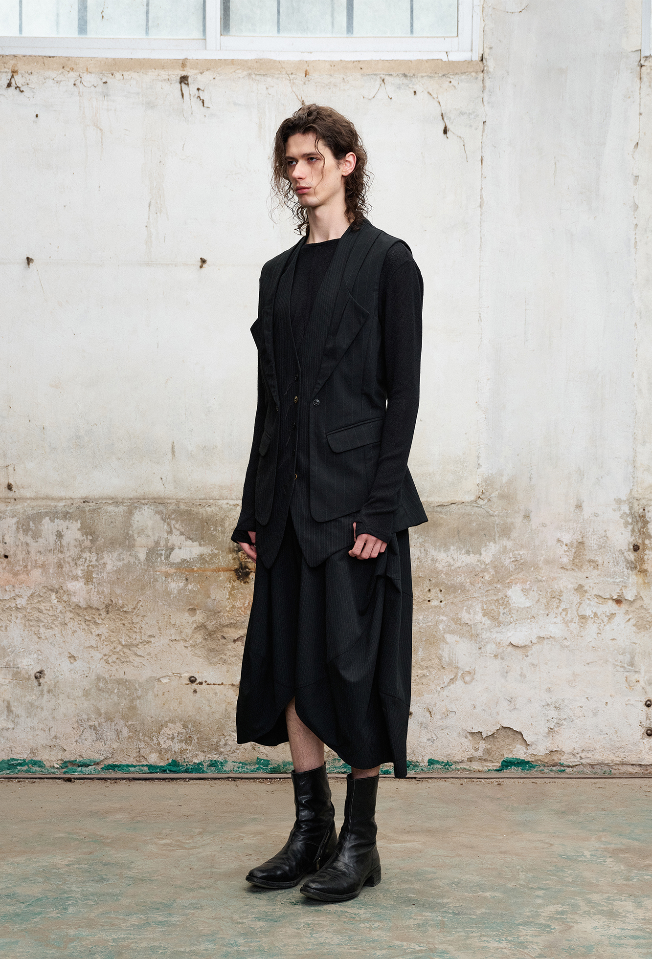 Double-Collar Panel Pinstripe Vest