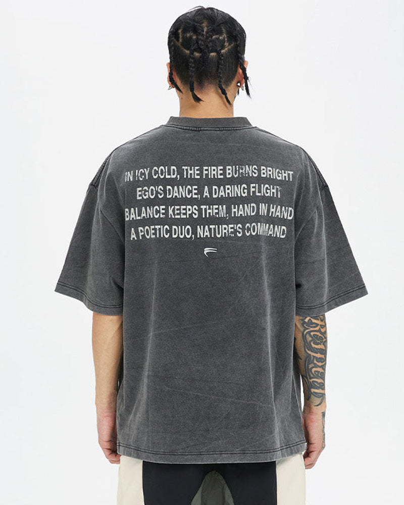 Washed Vintage Contrast Slogan Print T-Shirt
