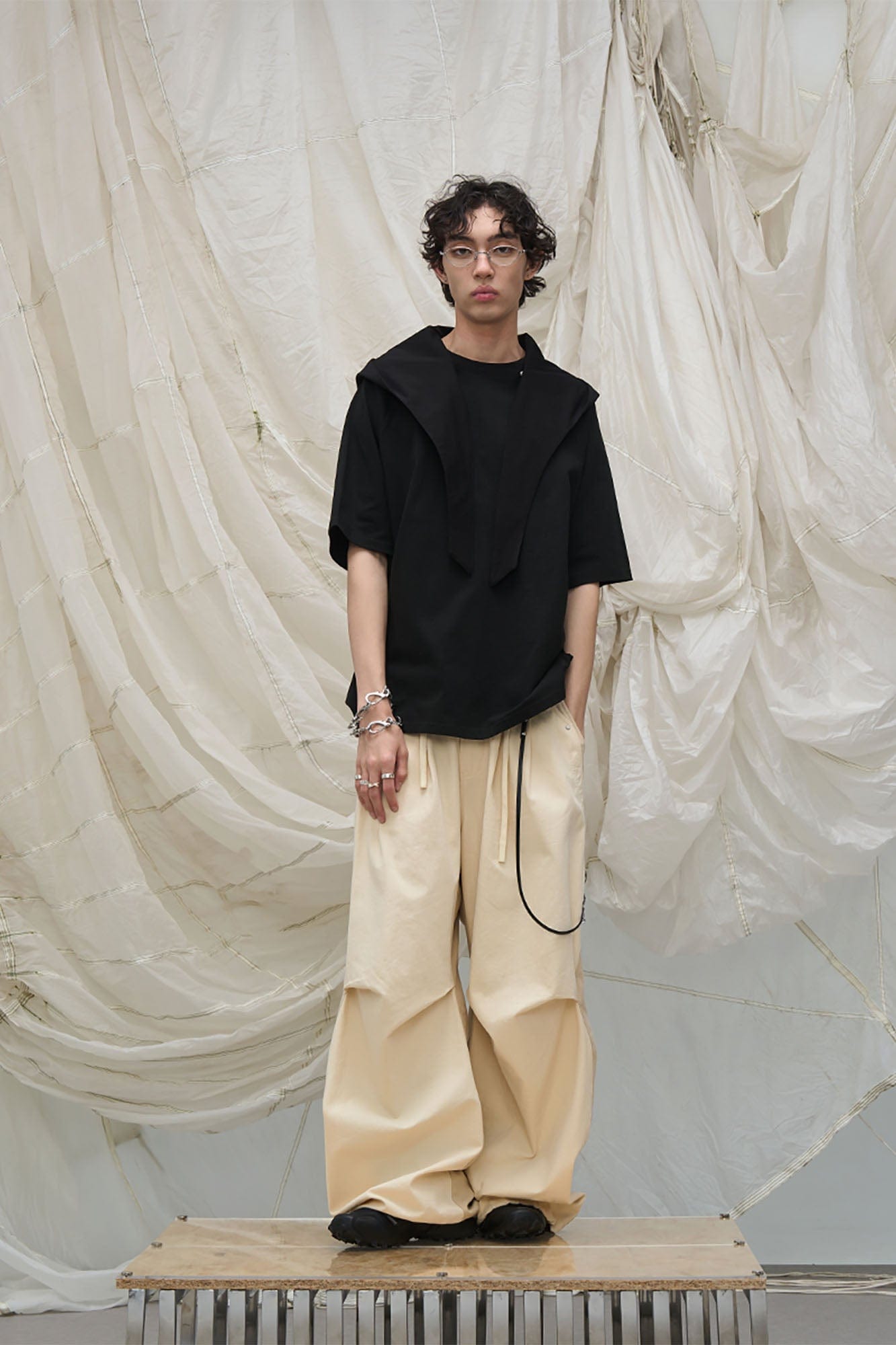 Spliced Crinkled Oversized Cargo Pants