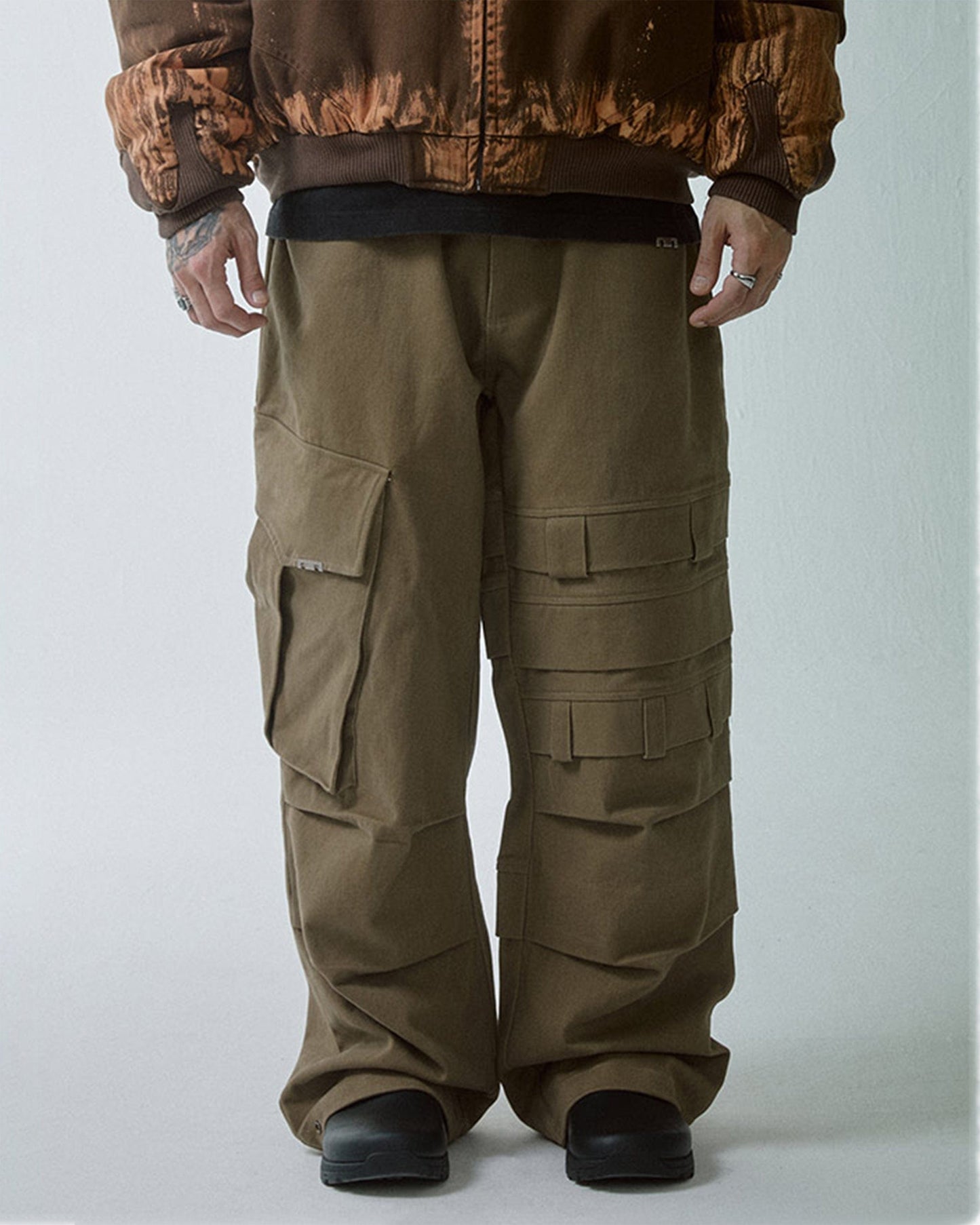 Asymmetrical Crinkled Cargo Pants