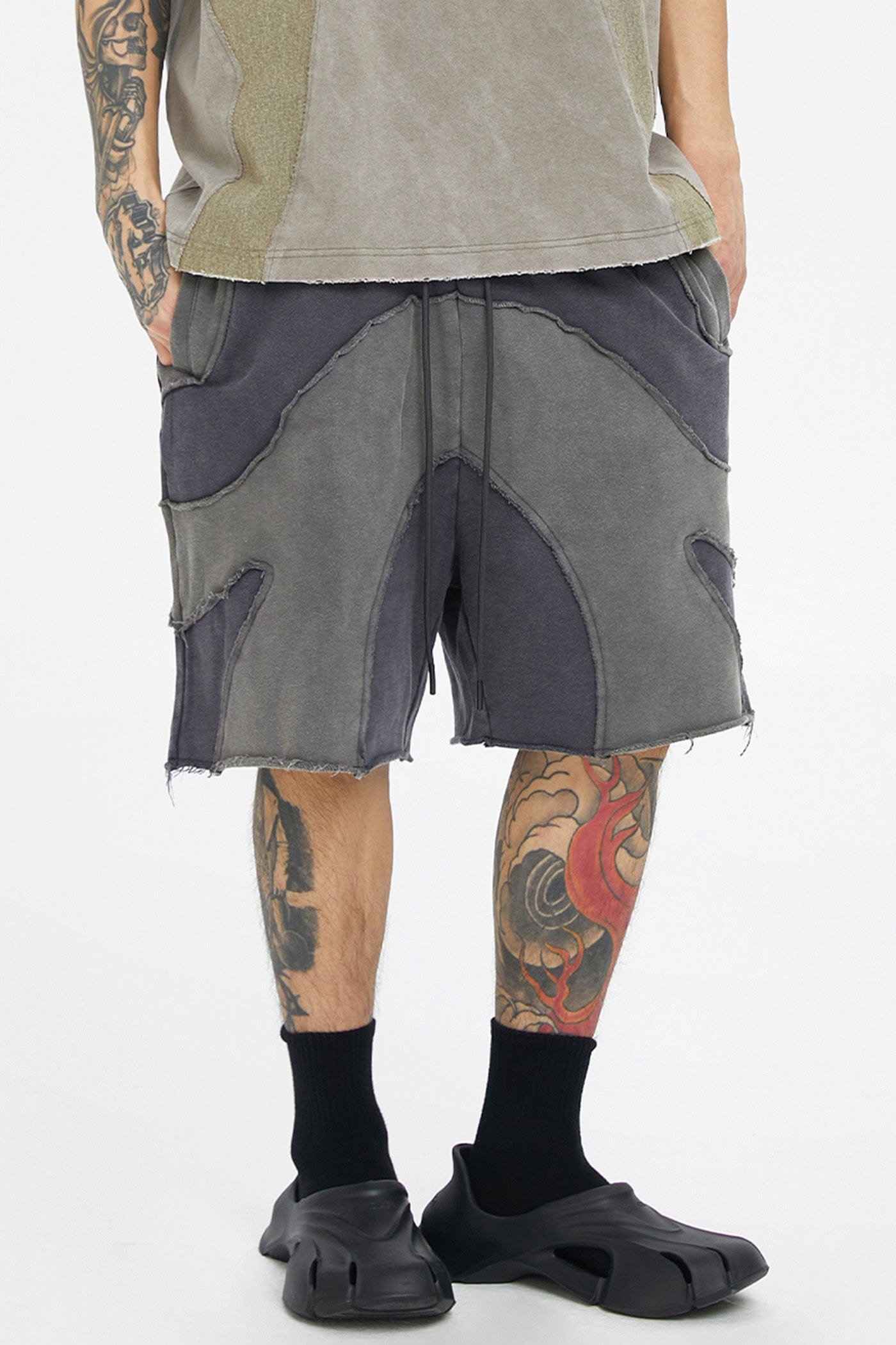 Distressed Spliced Shorts