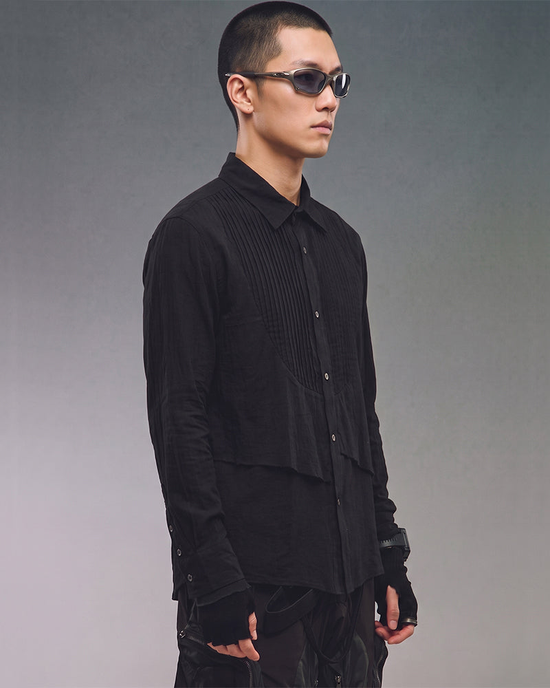 Post‑Apocalyptic Vintage Pleated Panel Long Sleeve Shirt