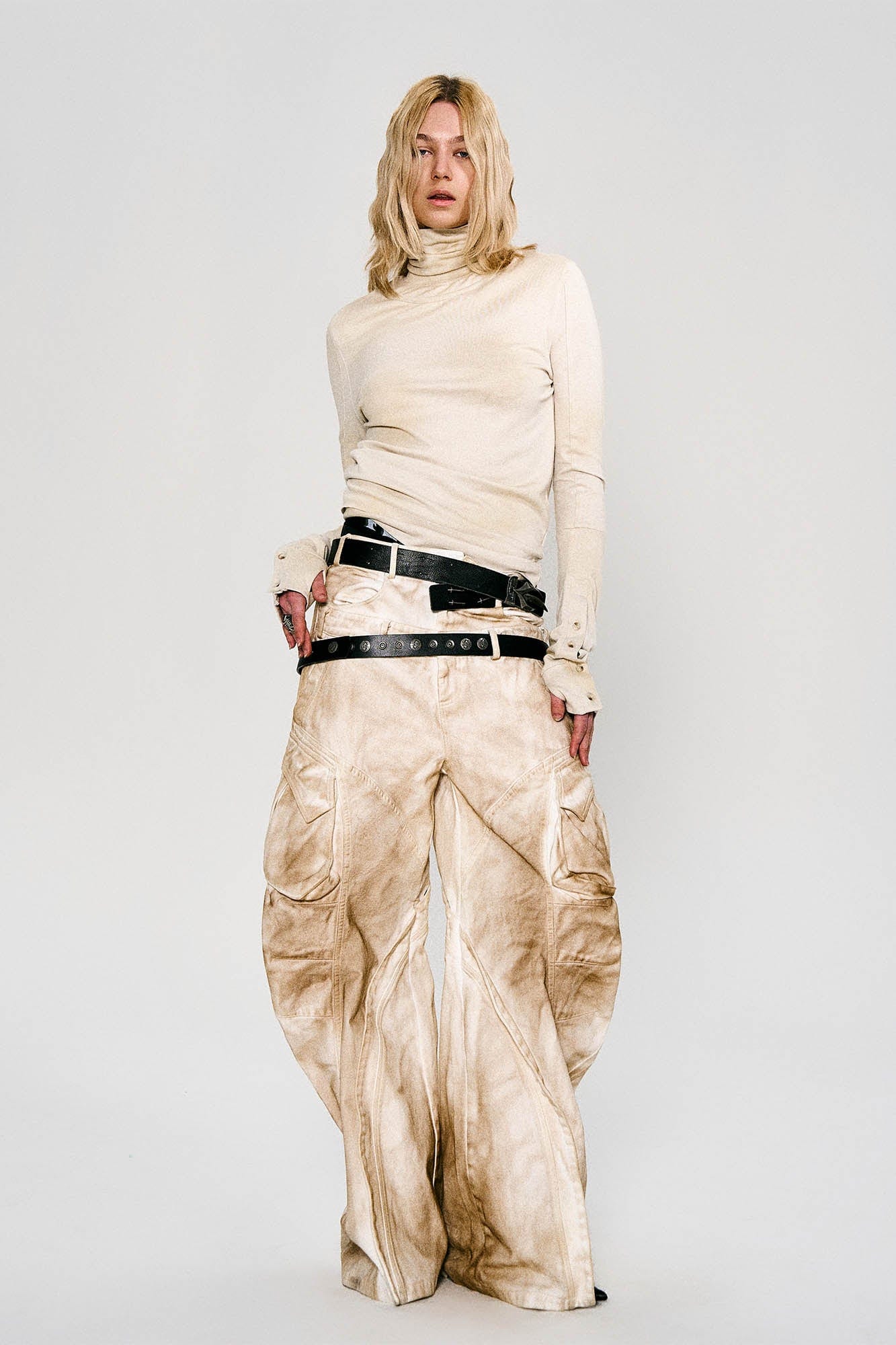 Rusted Double-Waist Multi-Pocket Curved-Leg Cargo