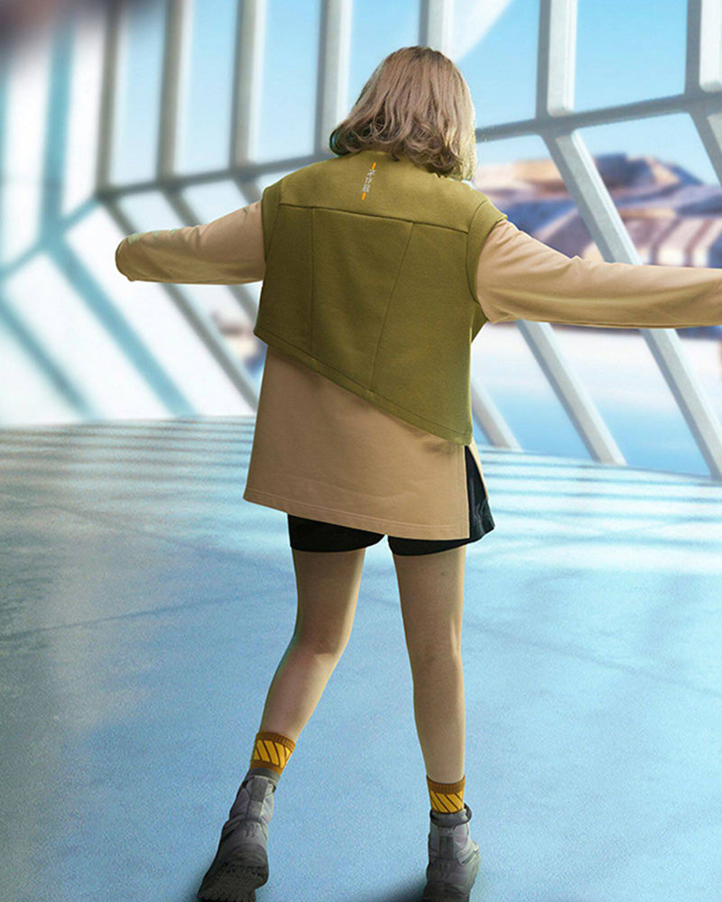 Cyberpunk Outfits Layered Fleece-Lined High-Neck Sweatshirt