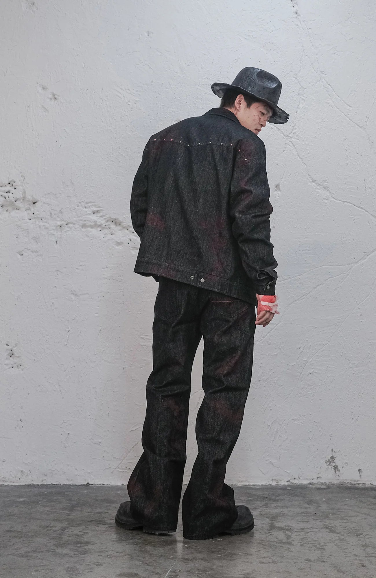 Bloodstained Raw Flared Denim Pants