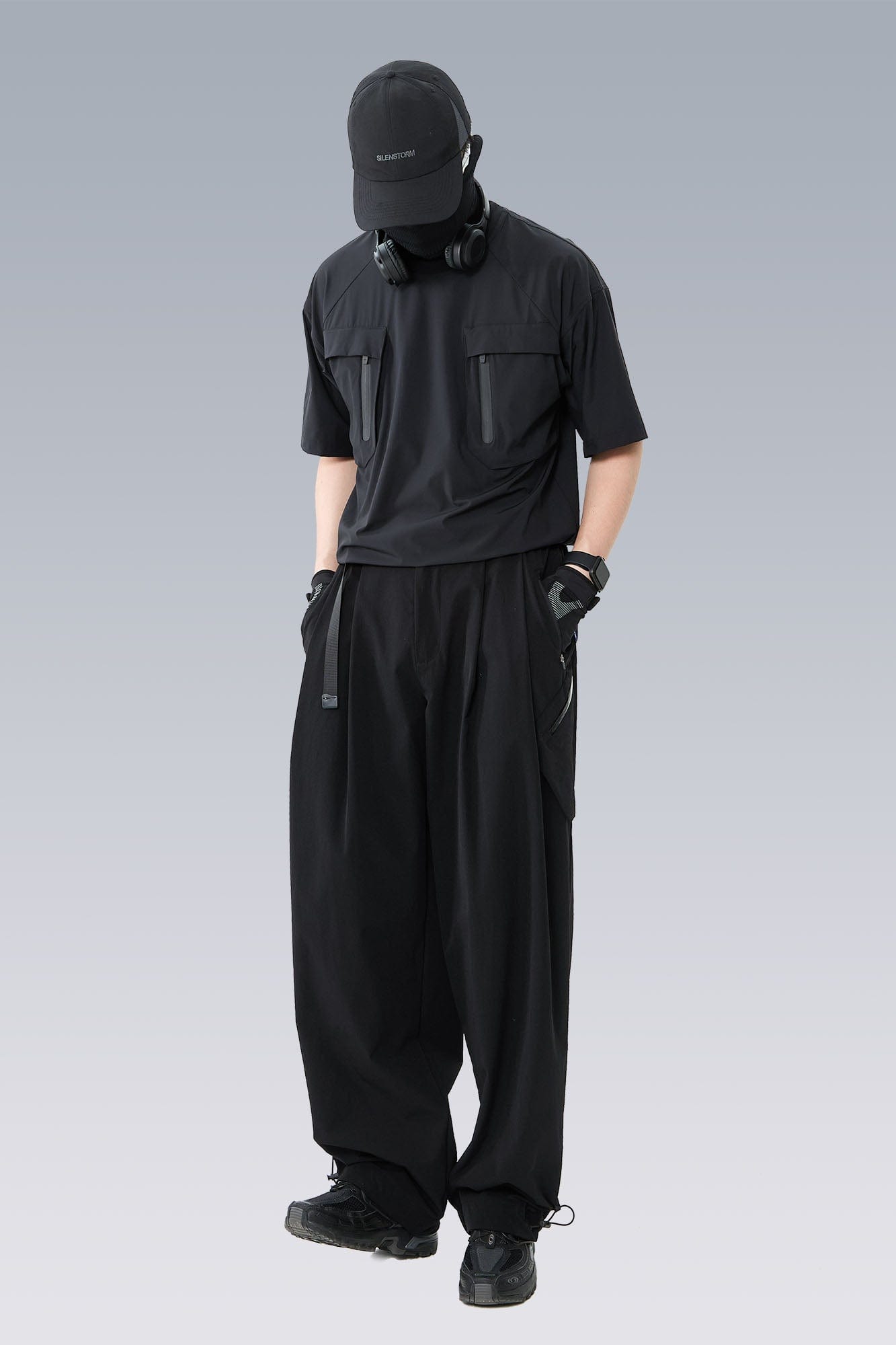Drawstring-Hem Webbing Belt Utility Pants