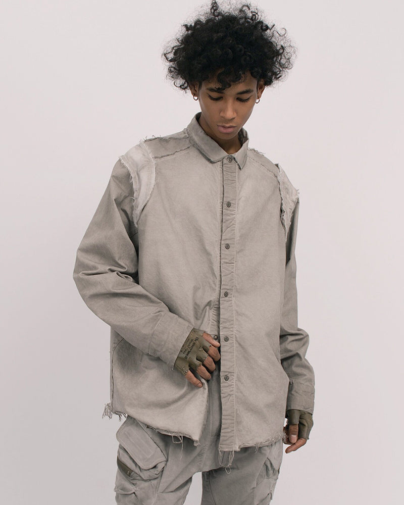Wasteland Distressed Frayed Button Long-Sleeve Shirt
