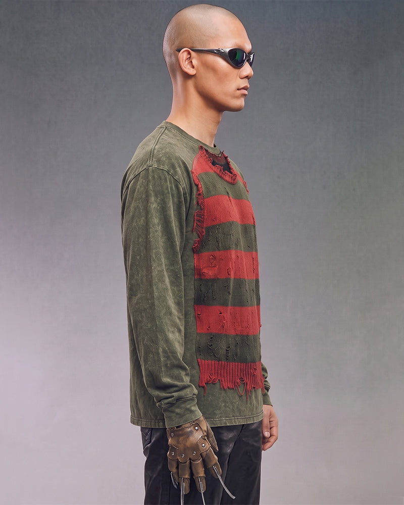 Wasteland Distressed Knit Print Long Sleeve Tee