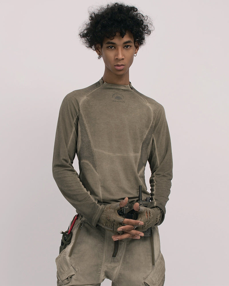 Wasteland Style Stitching washed Long-Sleeved T-Shirt
