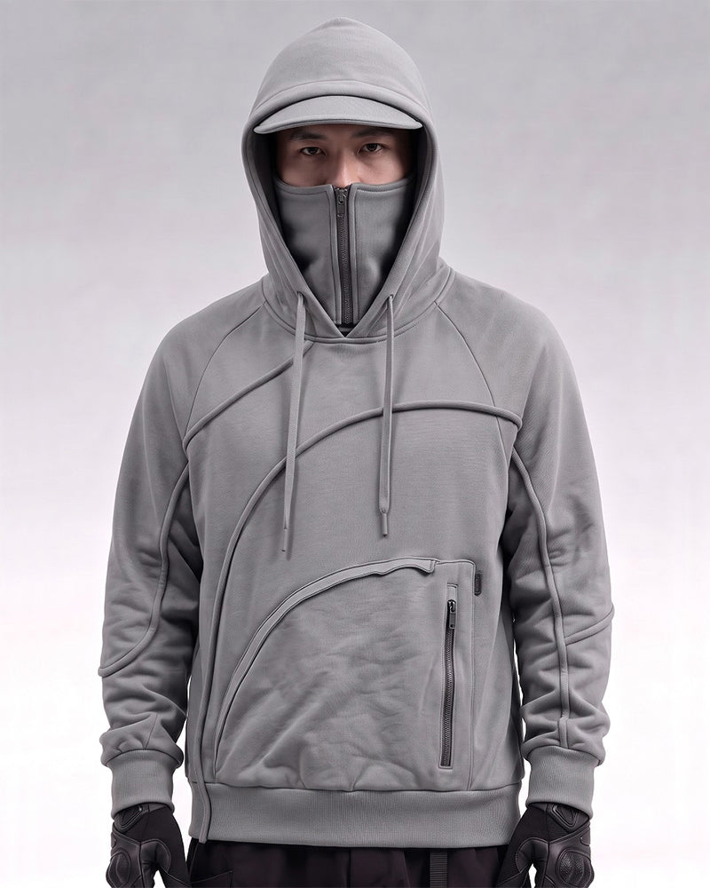 Functional Irregular Pocket Mask Tactical Hoodie