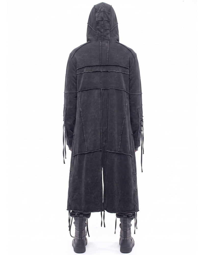 Post‑Apocalyptic Distressed Washed Hooded Duster Coat