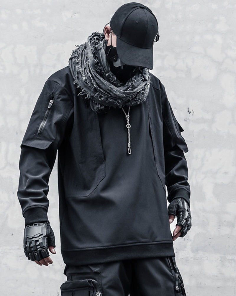Techwear Tactical Patchwork Pullover Sweatshirt