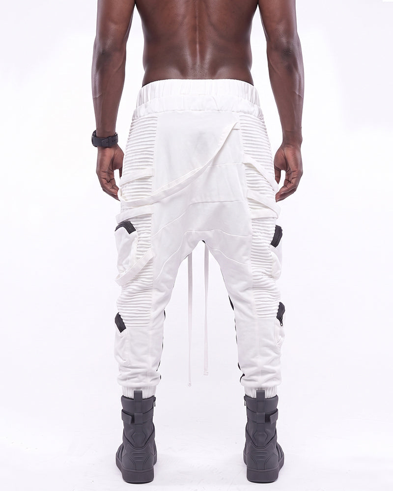 Dystopian Ruched Contrast Drop‑Crotch Cargo Pants