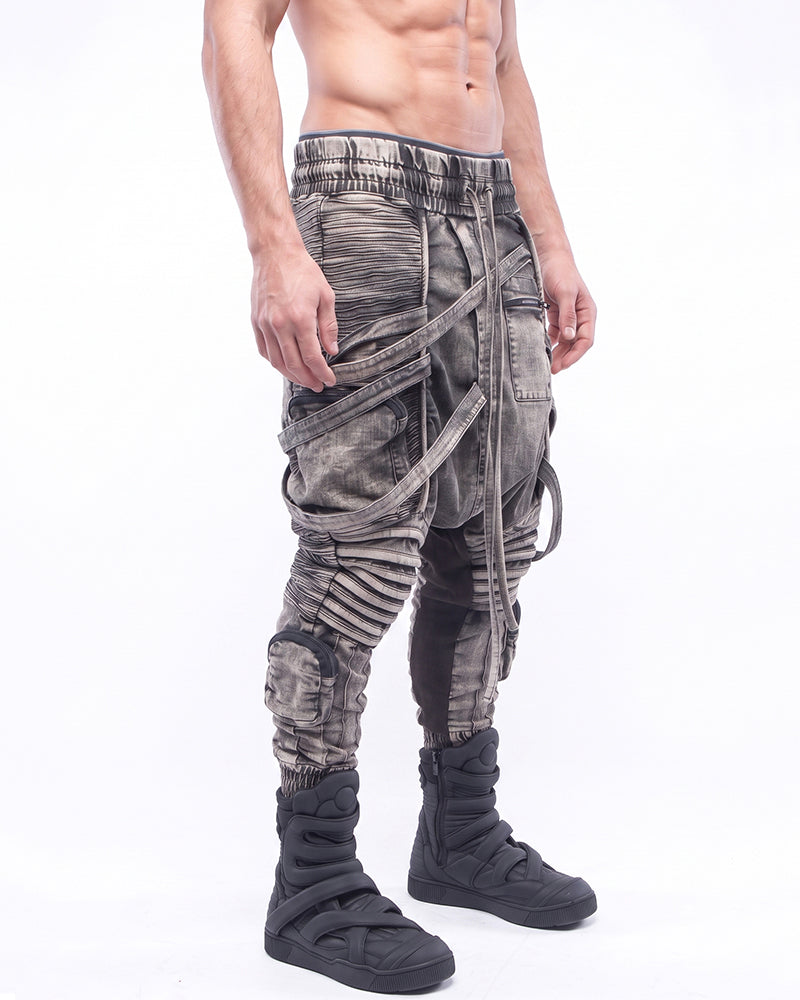 Wasteland Distressed Asymmetric Strap Multi-Cargo Pants