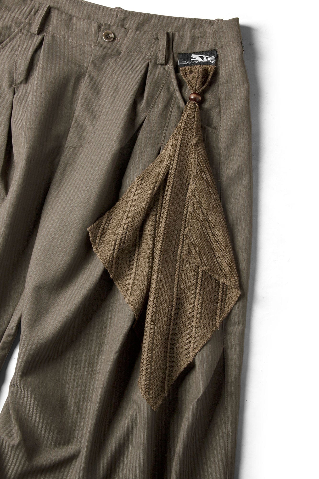 Pinstriped Detachable-Scarf Oversized Pants Brown