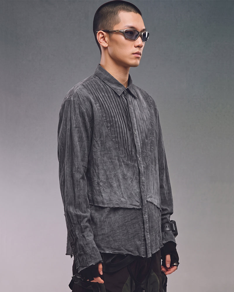 Wasteland Patchwork Dirty Wash Distressed Layered Shirt