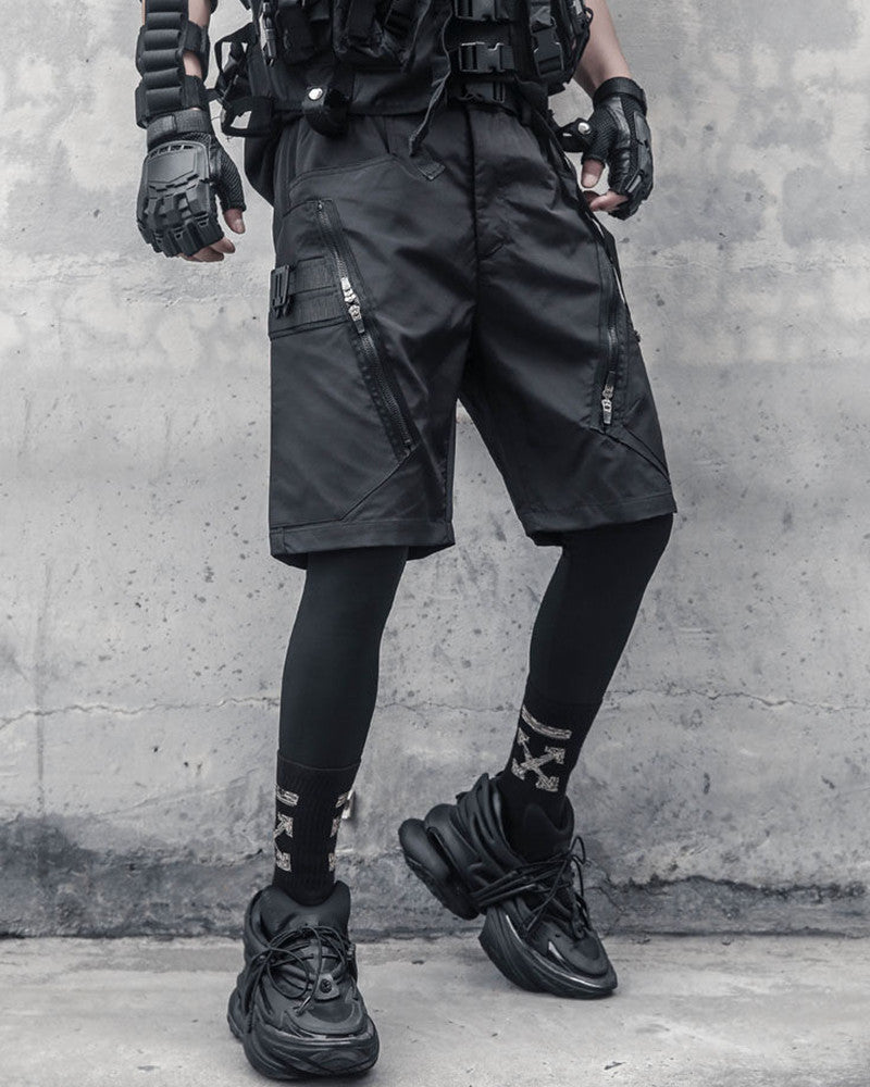 Functional Zip Pocket Black Cargo Shorts