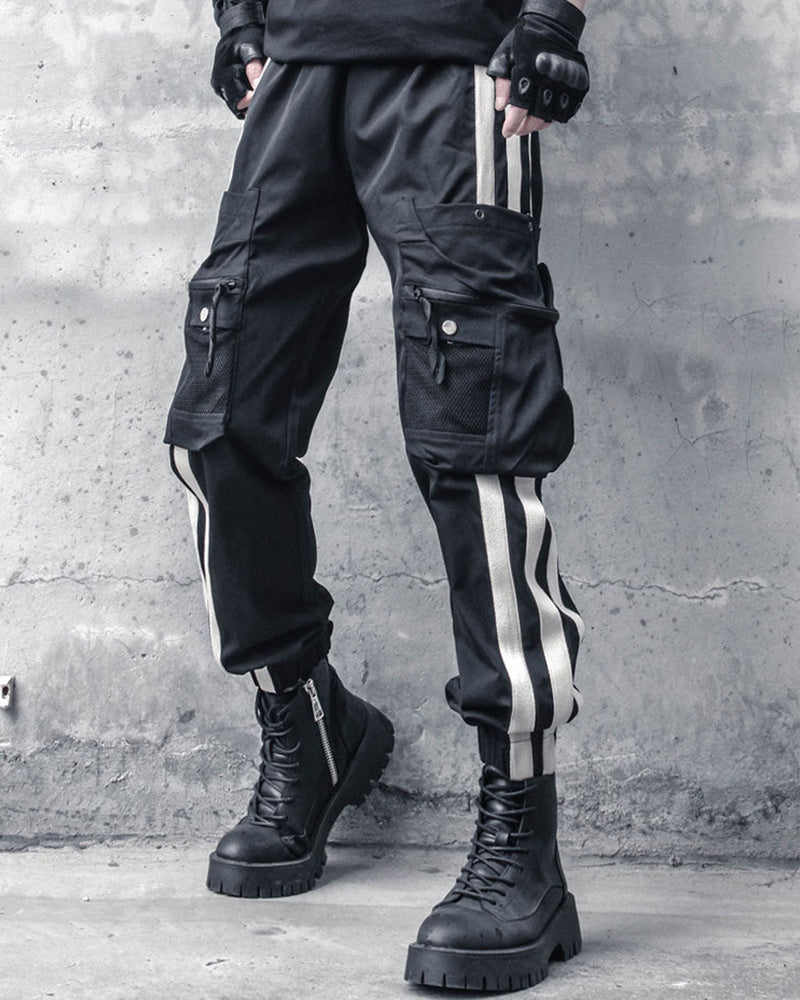Techwear Striped Side-Pocket Cargo pants