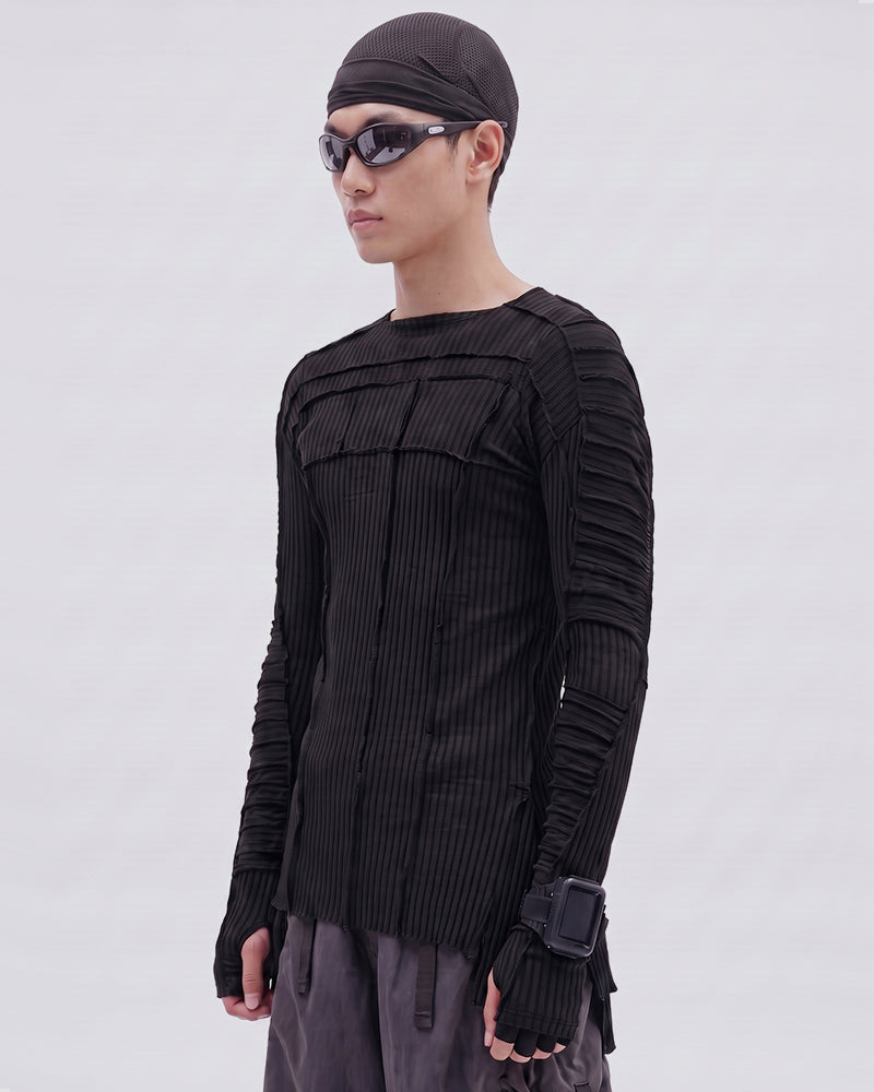 Wasteland Tiered Pleated Deconstructed Long‑Sleeve T-Shirt