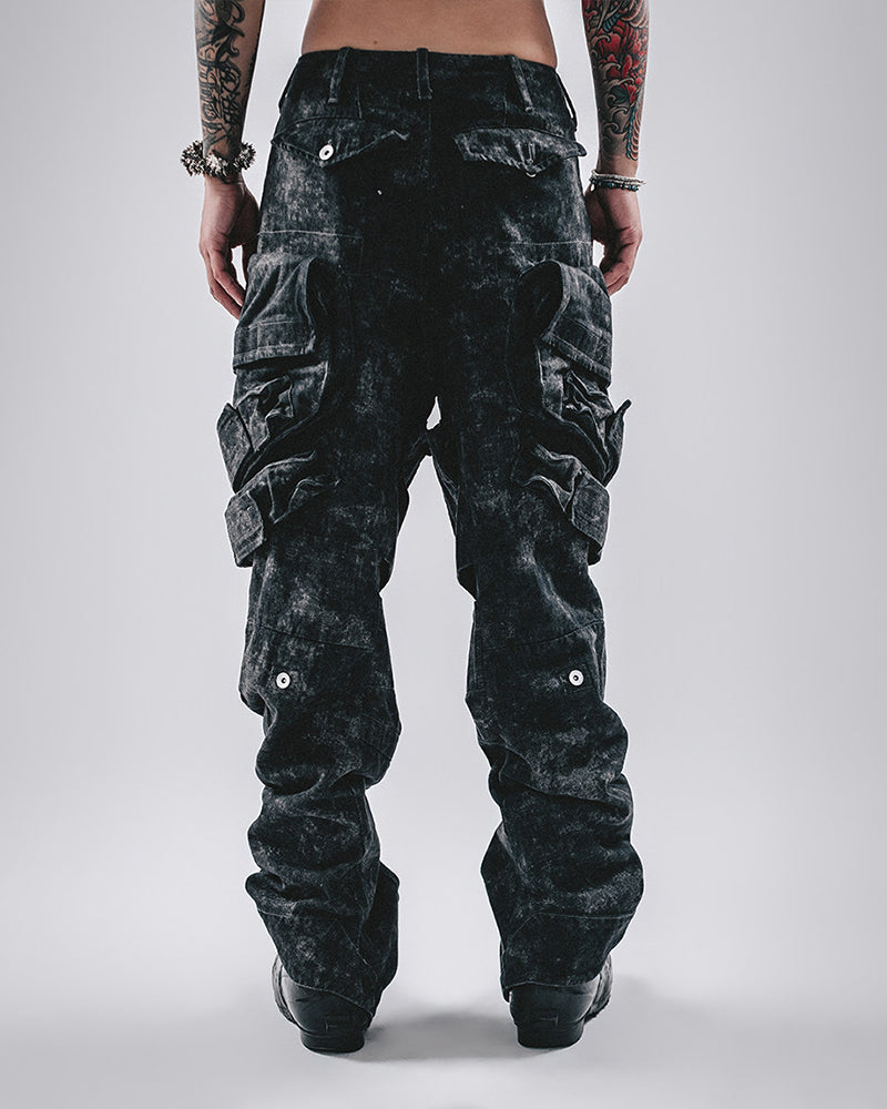 Marbled Wash 3D-Cut Multi-Pocket Cargo Pants
