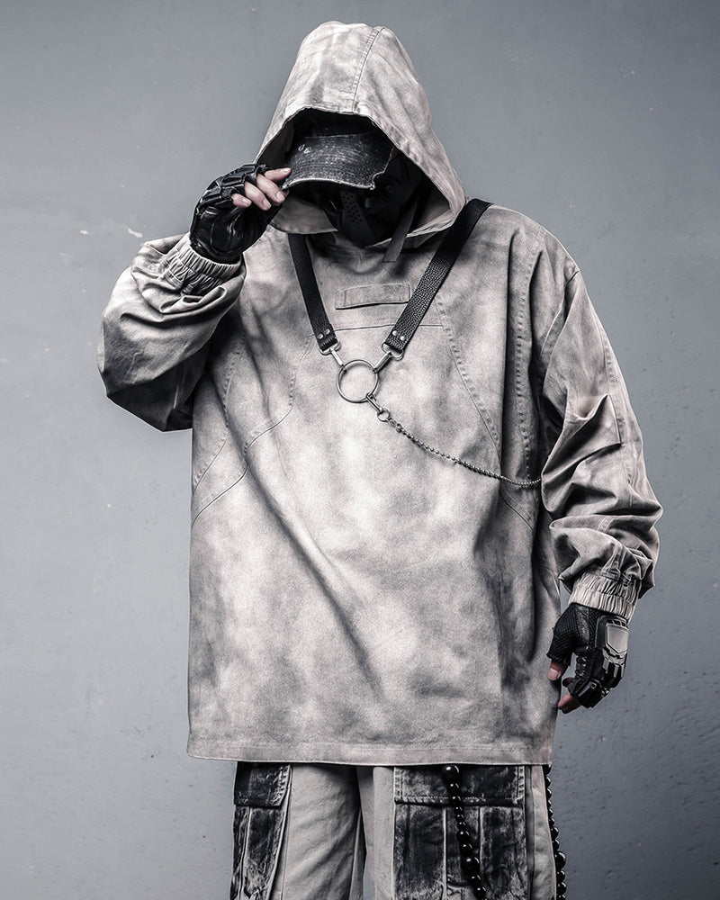 Vintage Washed Distressed Oversized Techwear Hoodie