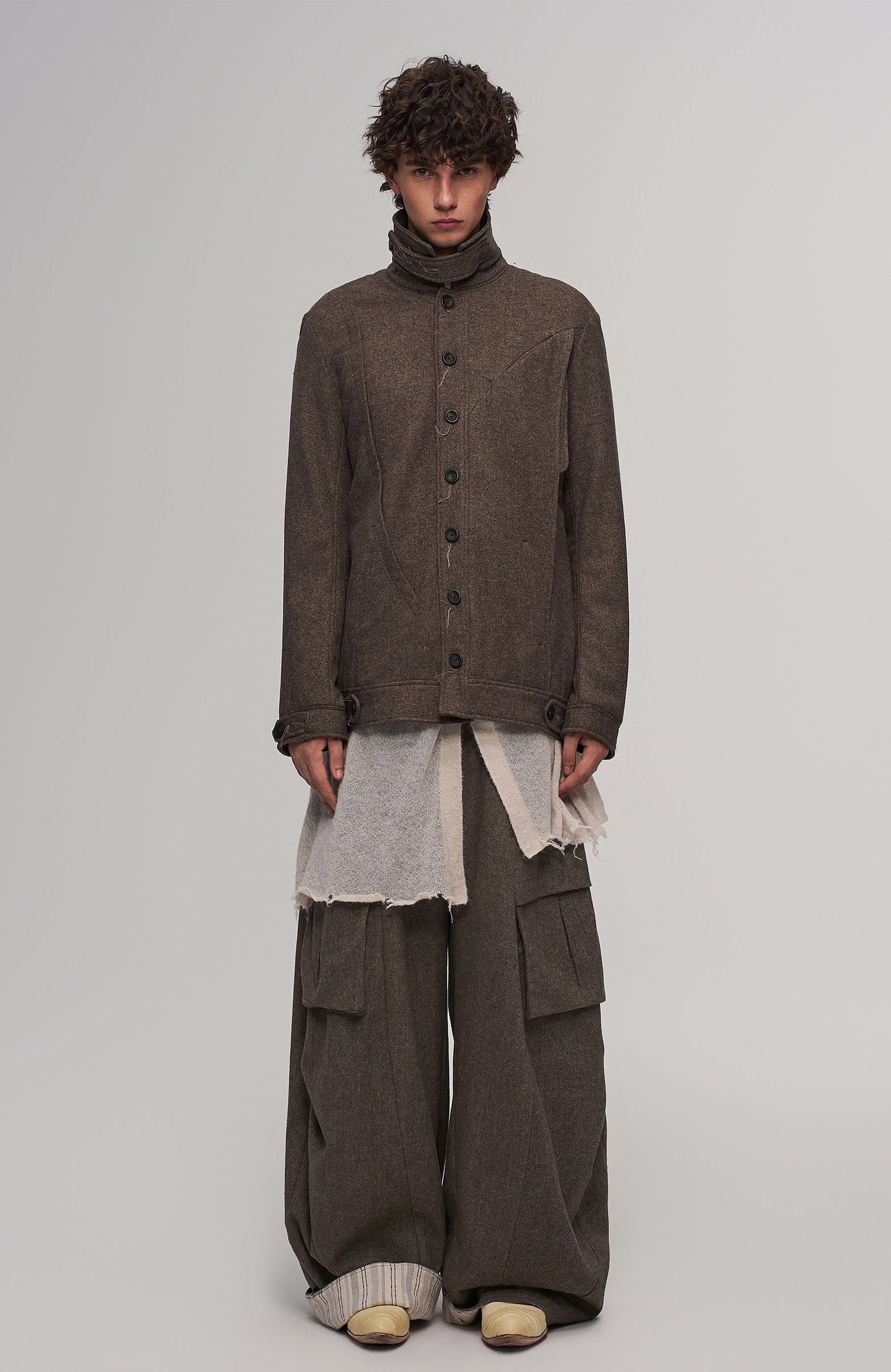Striped Lining Oversized Wool-Blend Trousers