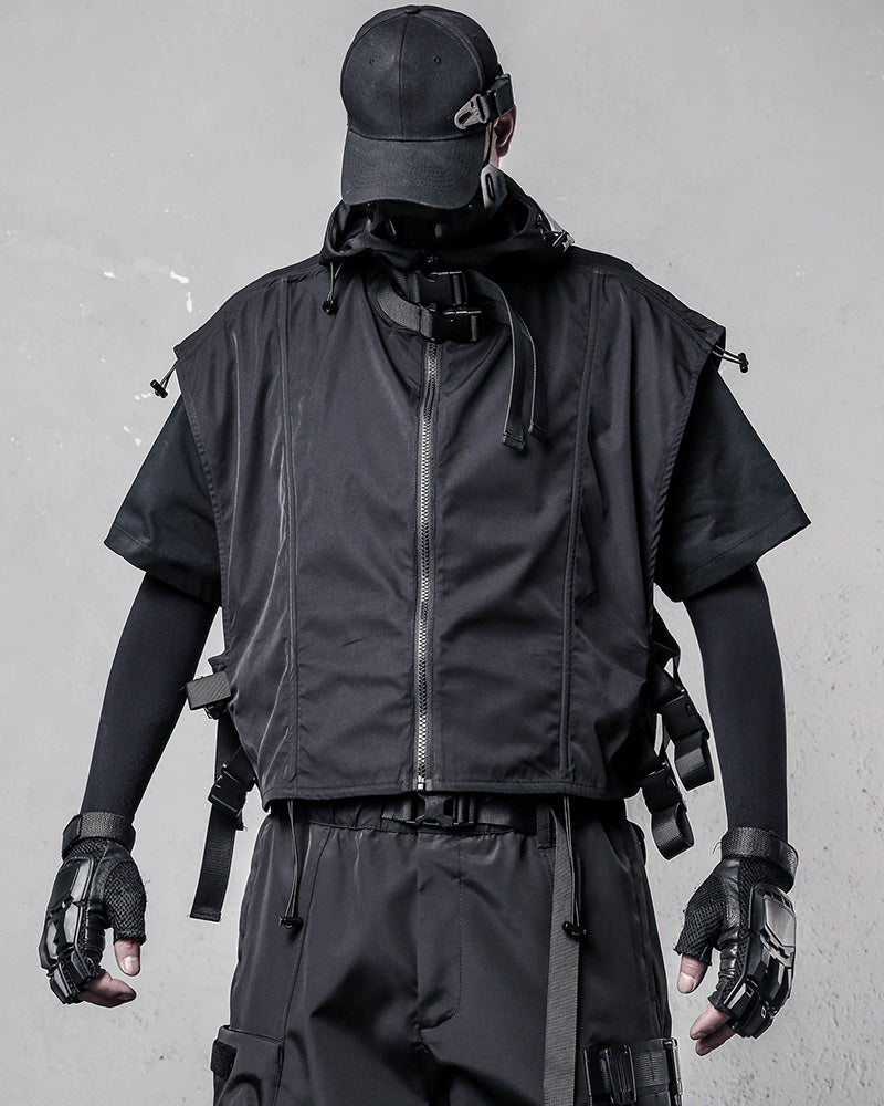 Techwear Hooded Sleeveless Cargo Vest