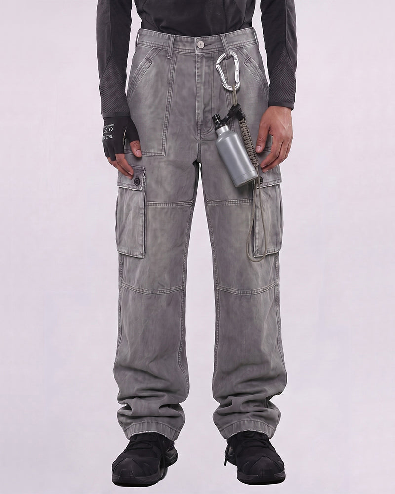 Washed Distressed Vintage Multi-Pocket Cargo Pants