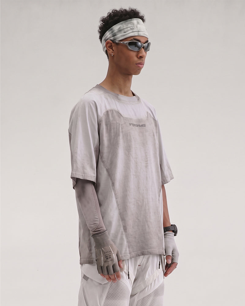 Post-Apocalyptic Dirty-Dye Geometric Panel T-Shirt